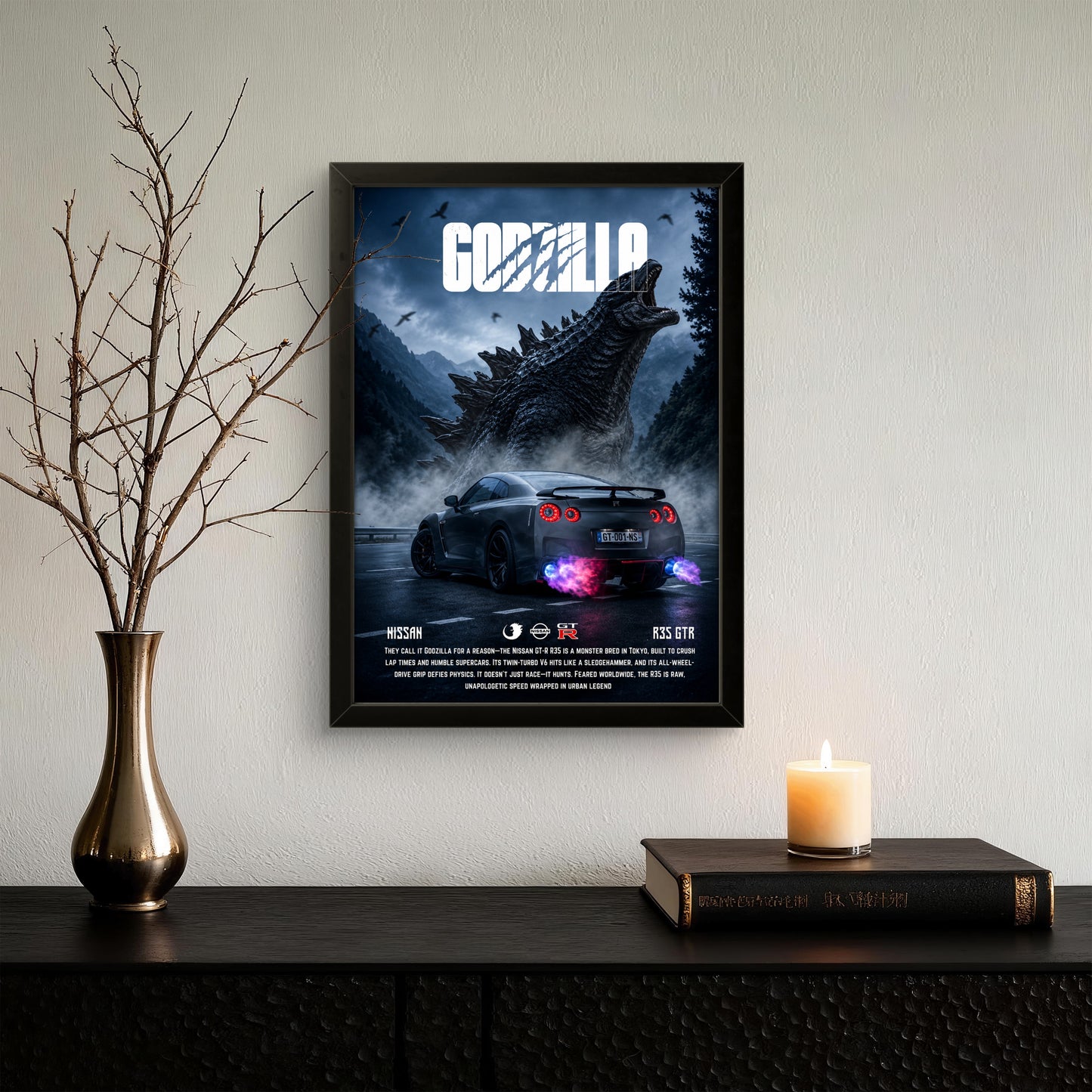 Godzilla X Nissan GTR - Car Photo Frame