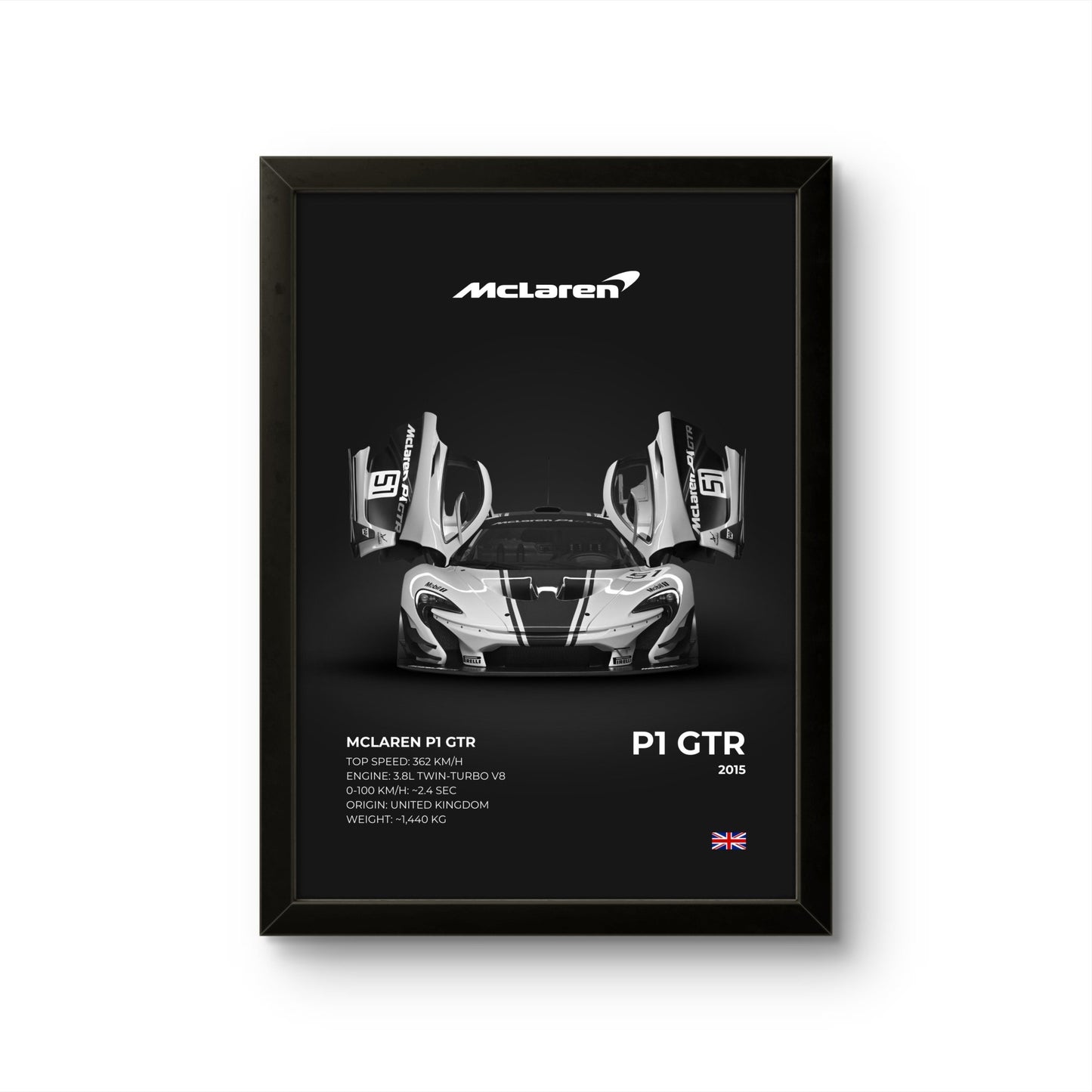 Black Mclaren P1 GTR - Car Photo Frame - Art Drift