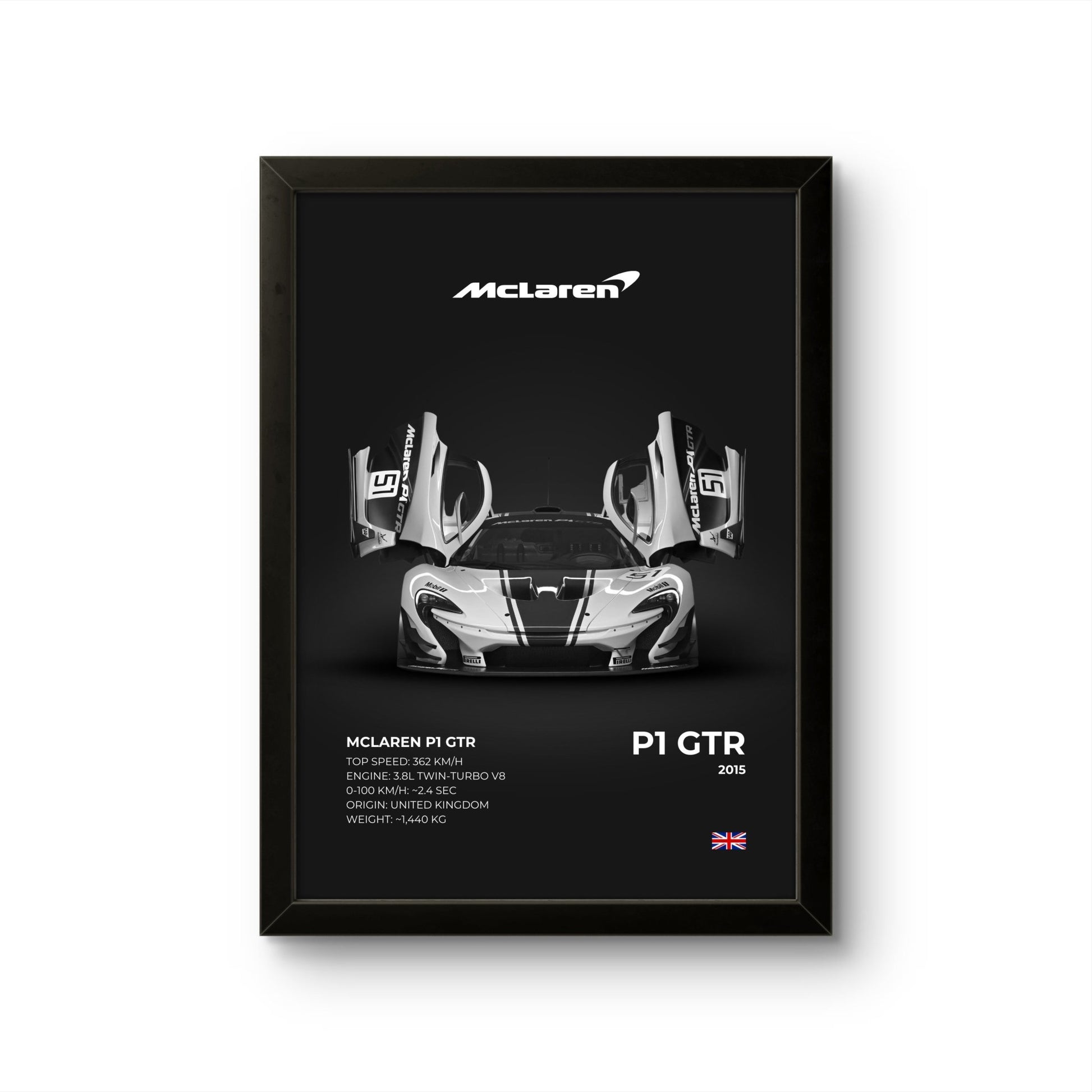 Black Mclaren P1 GTR - Car Photo Frame - Art Drift