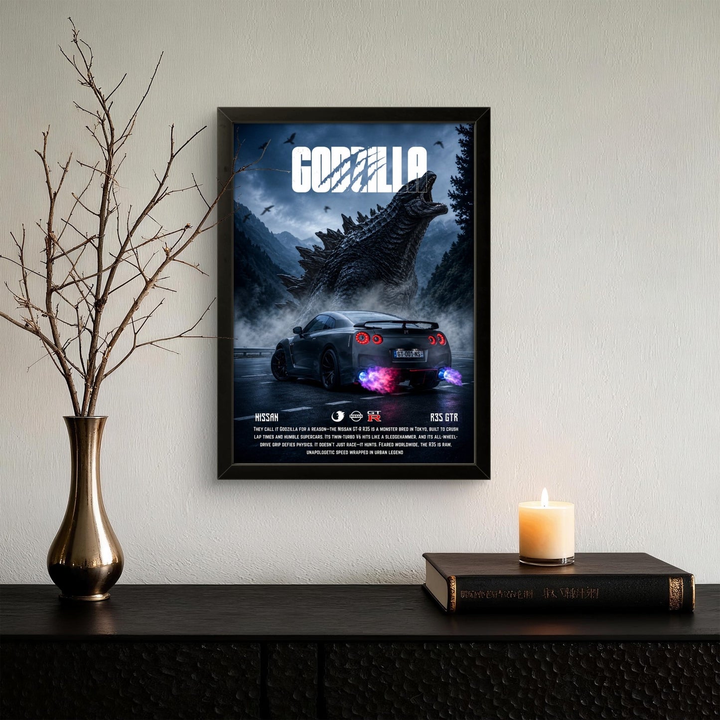 Godzilla X Nissan GTR - Car Photo Frame - Art Drift
