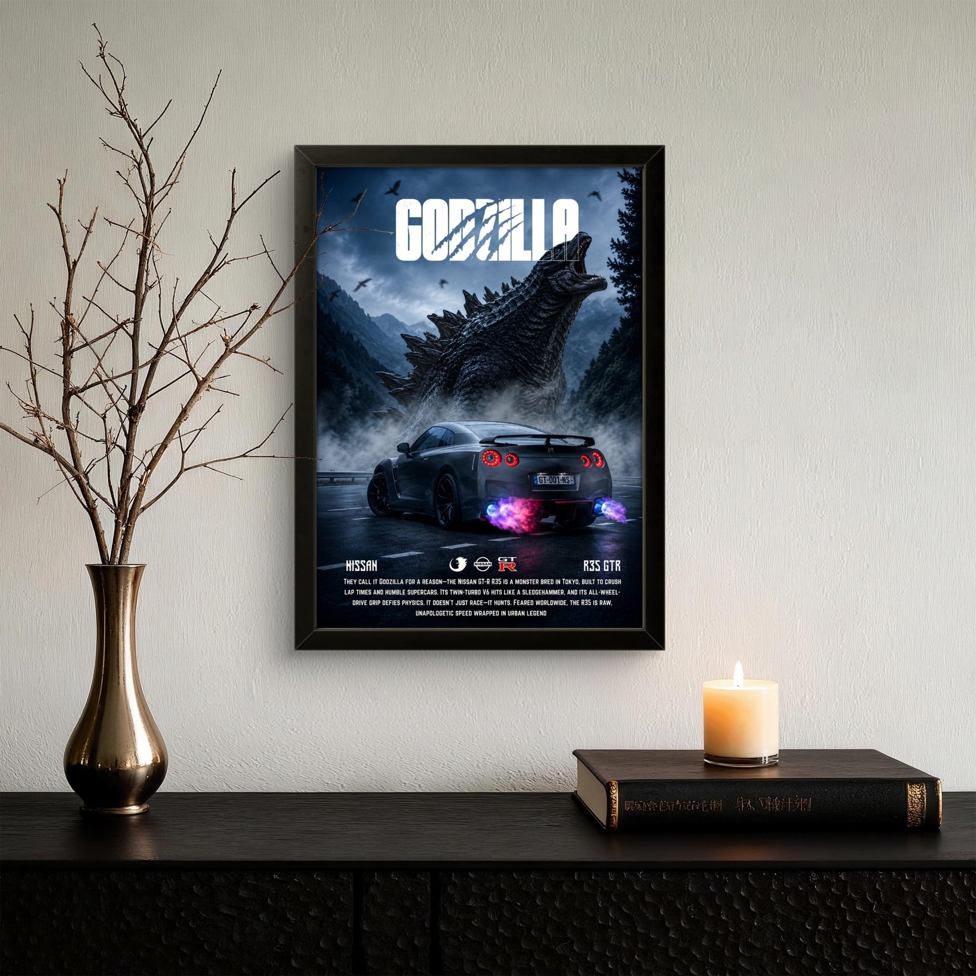 Godzilla X Nissan GTR - Car Photo Frame - Art Drift
