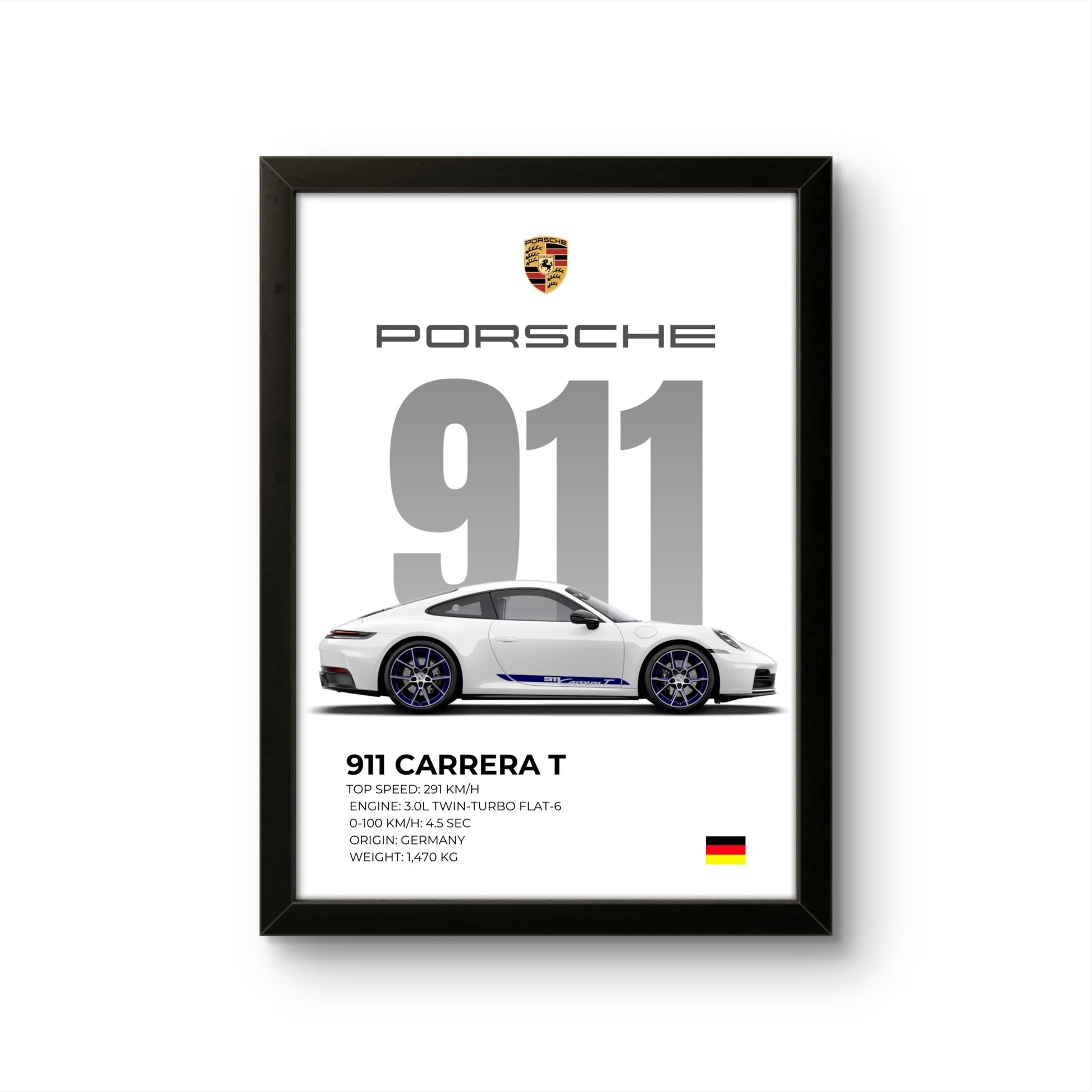 White Porsche 911 - Car Photo Frame - Art Drift