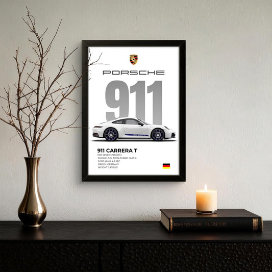 White Porsche 911 - Car Photo Frame - Art Drift